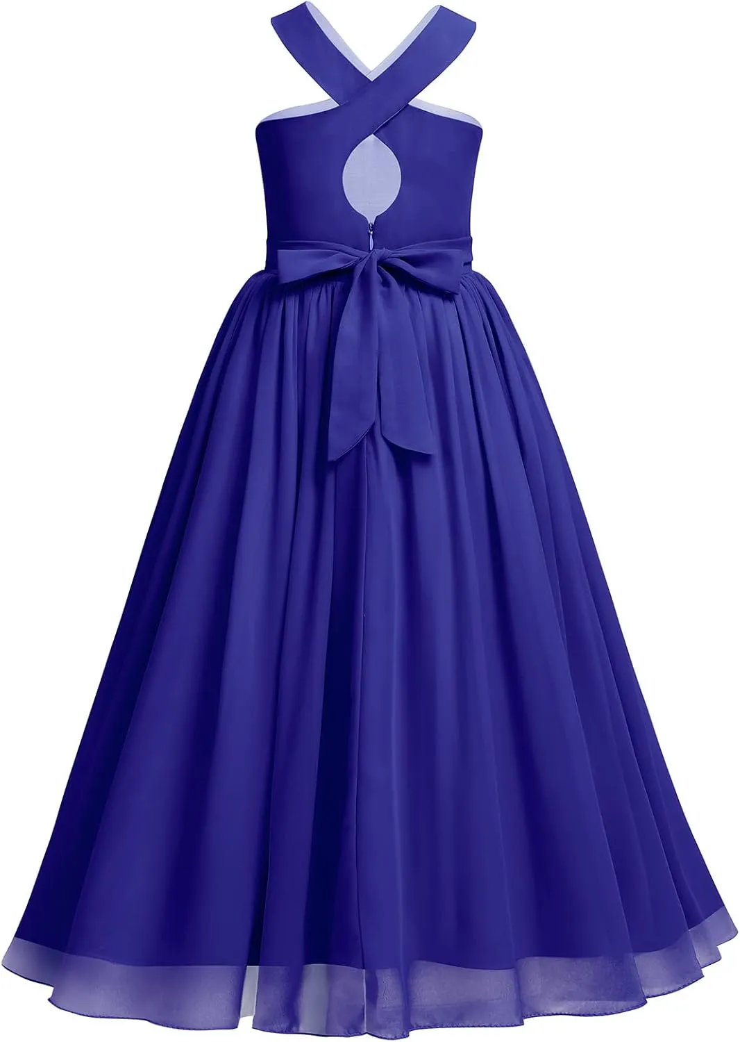 Chiffon Prom Formal Party Princess Bridesmaid Flower Girl's Dress for Kids Halter Backless Holiday Evening Gown