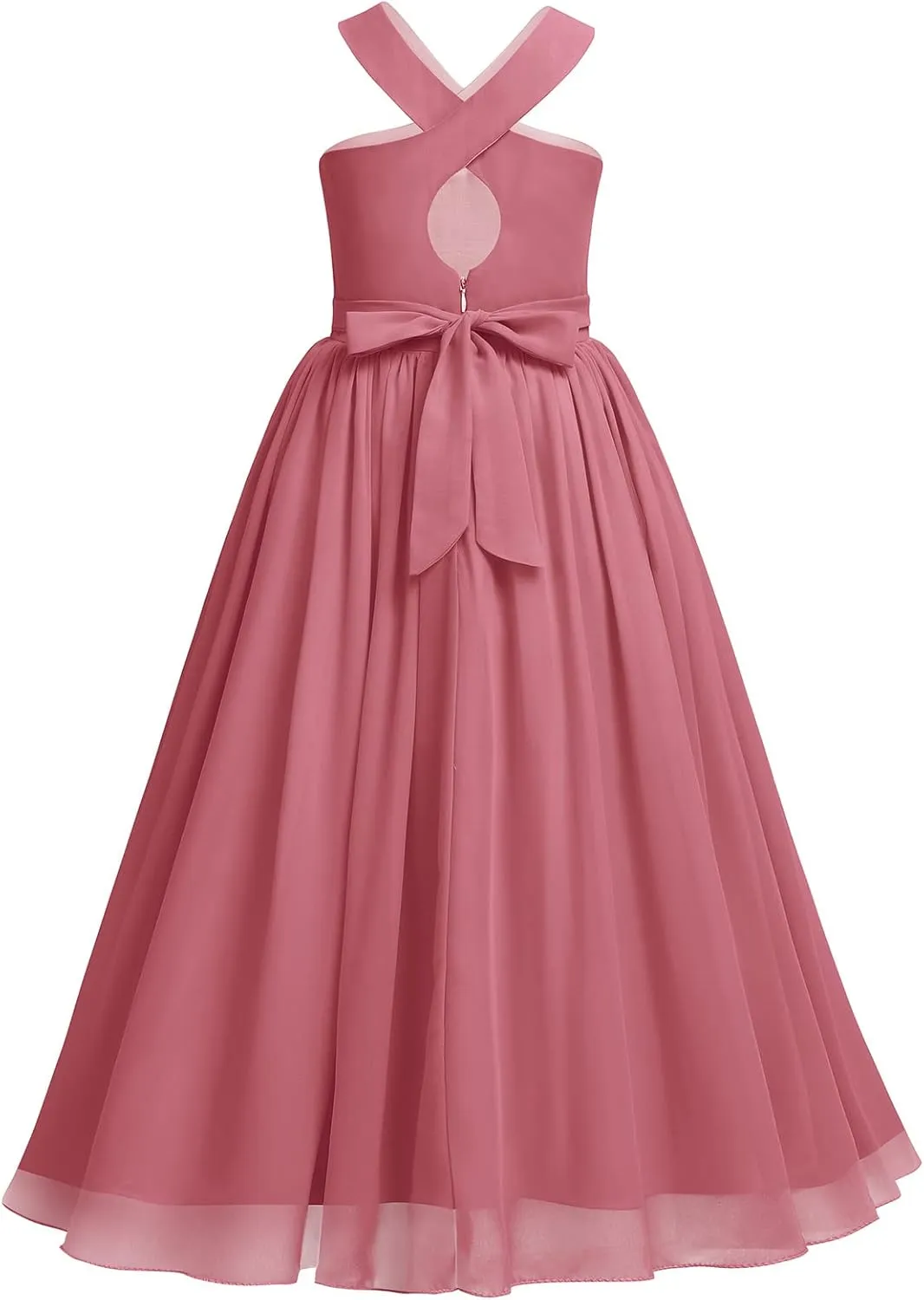 Chiffon Prom Formal Party Princess Bridesmaid Flower Girl's Dress for Kids Halter Backless Holiday Evening Gown