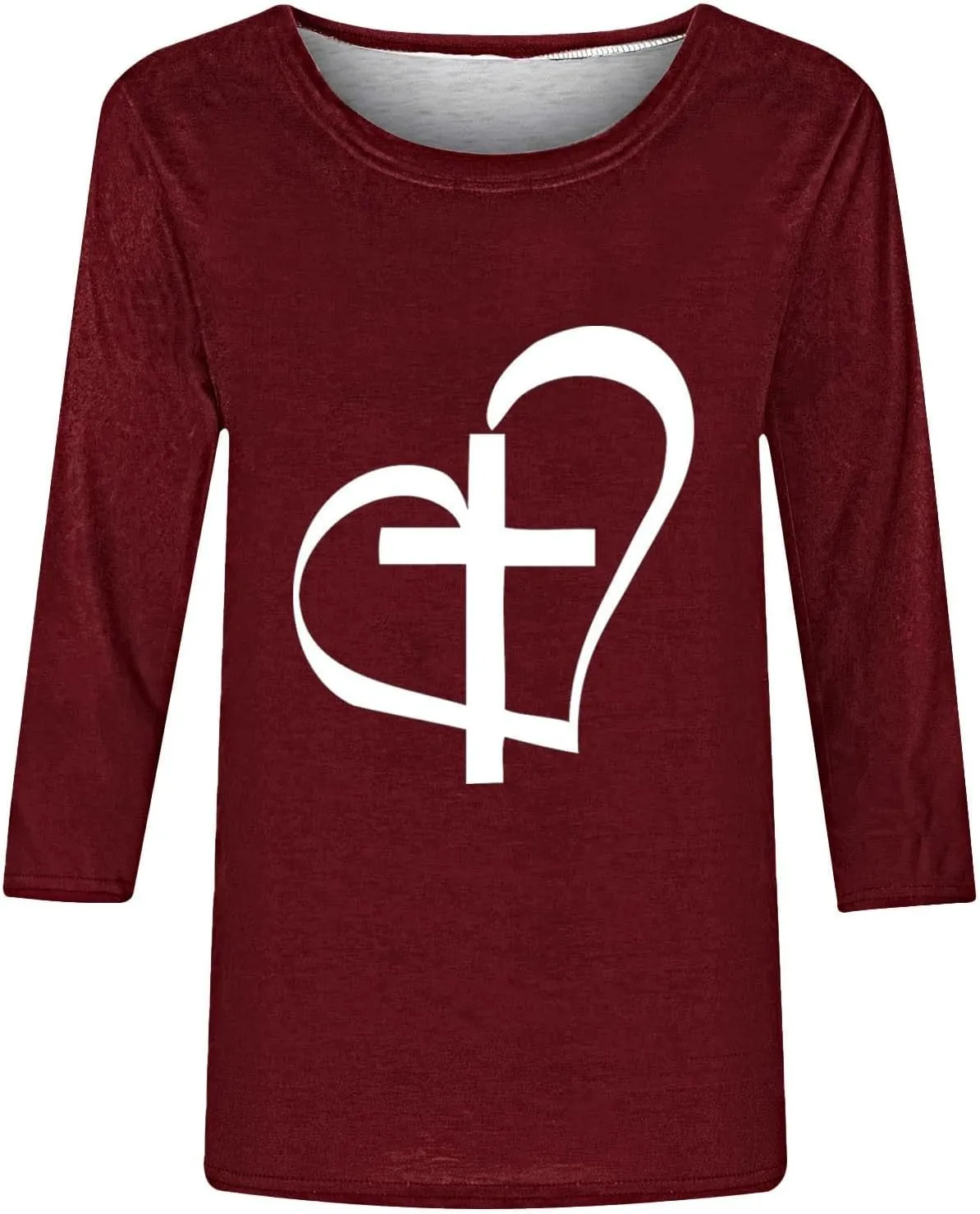 Christian Easter Good Friday Shirt Womens 3/4 Sleeve Tops Dressy Casual Faith Jesus Cross Heart Print Crewneck Tee Shirts