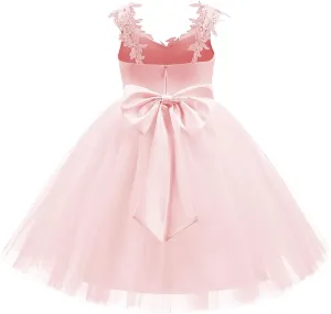 Christmas Flower Girl Dress Floor Length Button Draped Tulle Ball Gowns for Kids
