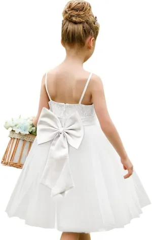 Christmas Flower Girl Dress Floor Length Button Draped Tulle Ball Gowns for Kids
