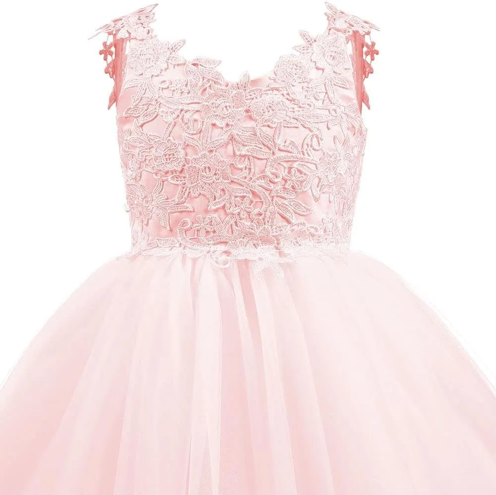 Christmas Flower Girl Dress Floor Length Button Draped Tulle Ball Gowns for Kids