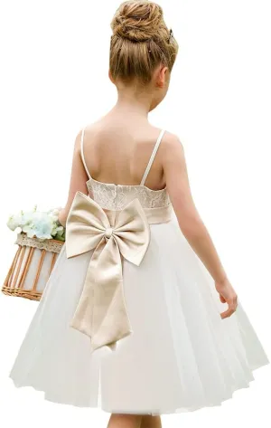 Christmas Flower Girl Dress Floor Length Button Draped Tulle Ball Gowns for Kids