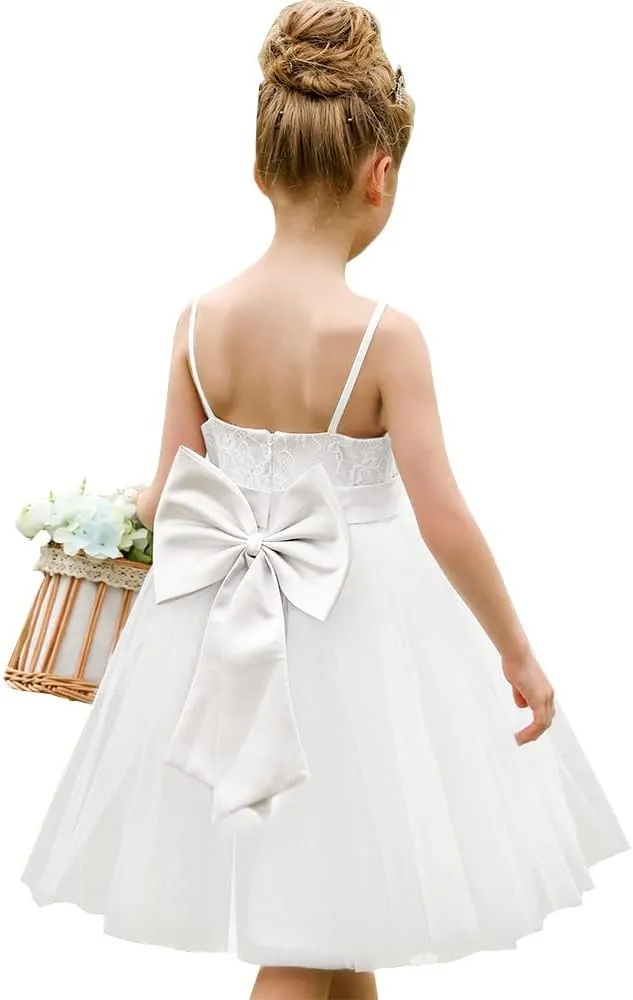 Christmas Flower Girl Dress Floor Length Button Draped Tulle Ball Gowns for Kids