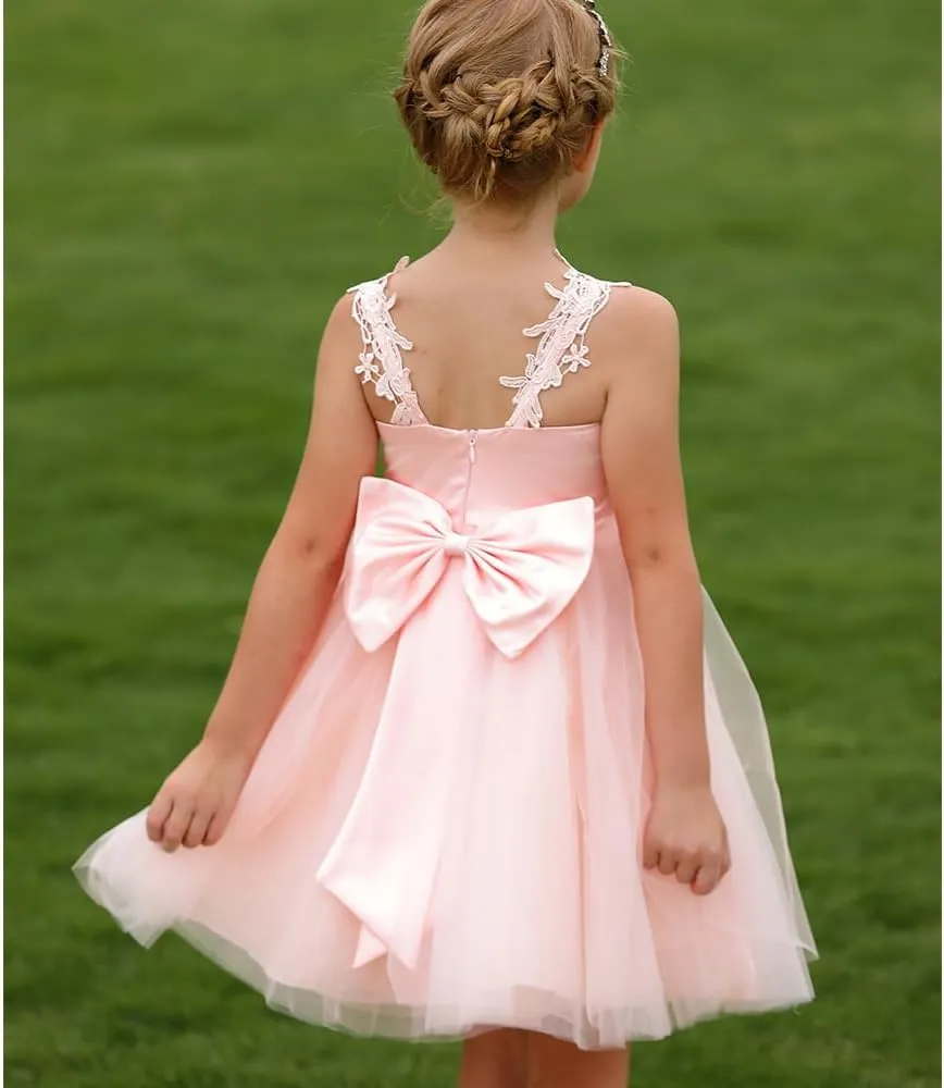 Christmas Flower Girl Dress Floor Length Button Draped Tulle Ball Gowns for Kids
