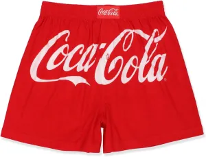 Coca-Cola Mens Novelty Button Fly Cotton Boxer Lounge Shorts Underwear (Large, Red)