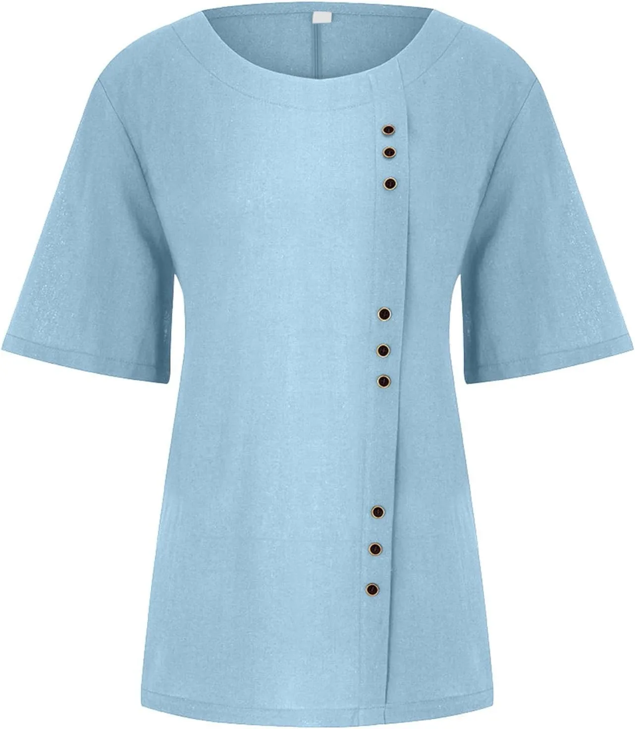 Cotton Linen Tops for Women Short Sleeve Round Neck T Shirts Oversized Embroidery Floral Printed Loose Blouses S-5XL