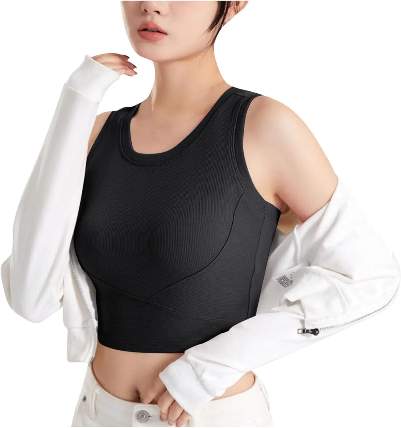 Cropped Sports Bras for Women Quick-Dry Padded Wirefree Workout Crop Cute Tank Tops Camisole Yoga Fitness Running Gym