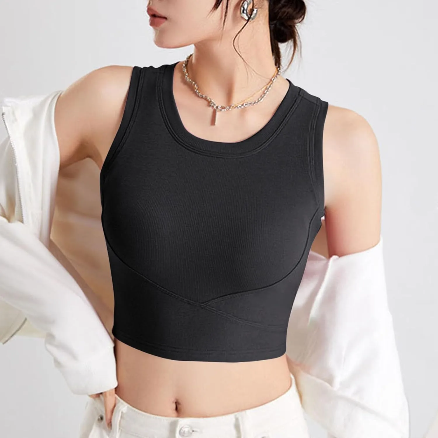 Cropped Sports Bras for Women Quick-Dry Padded Wirefree Workout Crop Cute Tank Tops Camisole Yoga Fitness Running Gym