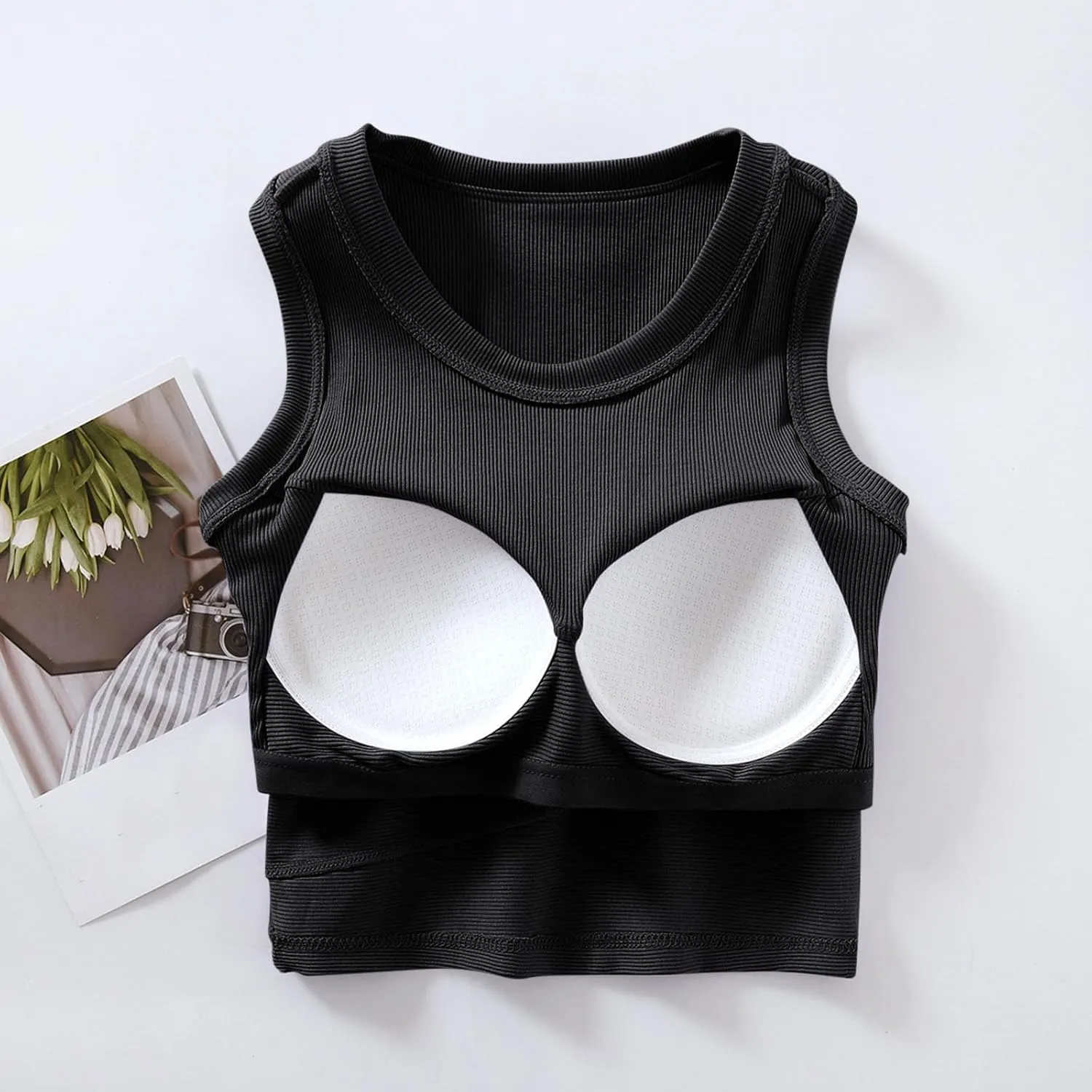 Cropped Sports Bras for Women Quick-Dry Padded Wirefree Workout Crop Cute Tank Tops Camisole Yoga Fitness Running Gym