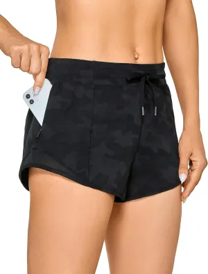 CRZ YOGA Women's Mid Waisted Quick Dry Running Shorts with Liner 2.5'' - Workout Athletic Sport Shorts Side Zip Pockets