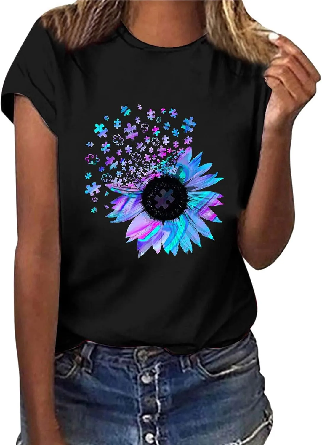 Cute T Shirts for Girls 10-12 Years Old Crew Neck Casual Floral Sunflower Tops Short Sleeve Tees Shirts Cotton Blouses