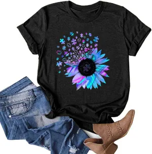 Cute T Shirts for Girls 10-12 Years Old Crew Neck Casual Floral Sunflower Tops Short Sleeve Tees Shirts Cotton Blouses