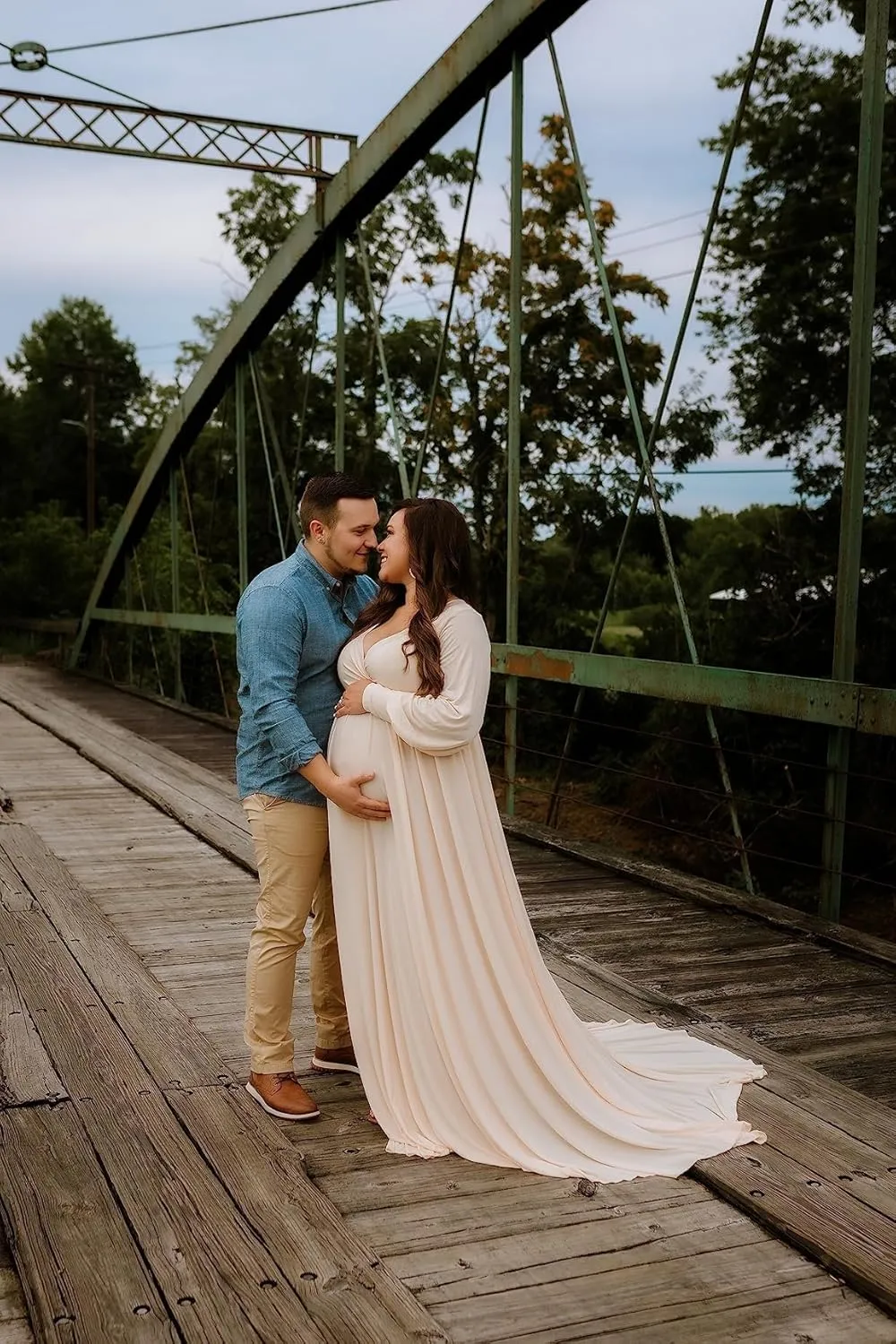 Dedysler Maternity Gowns Long Sleeves Baby Shower Dress for Photoshoot Wrap Split Sweetheart Maxi Photography