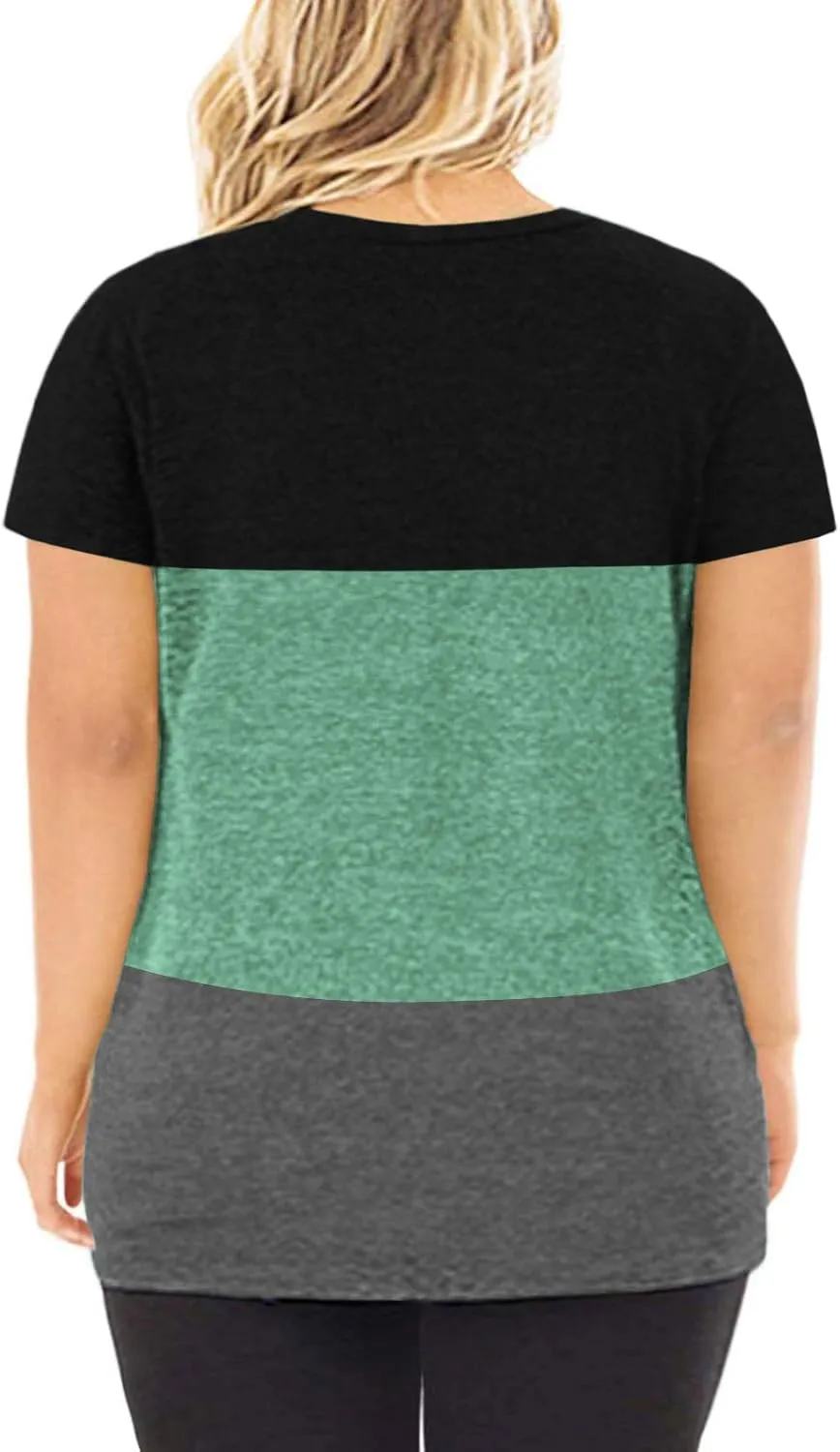DOLNINE Women's Plus Size Knotted Tops Short Sleeve Tees Casual Tunics Blouses