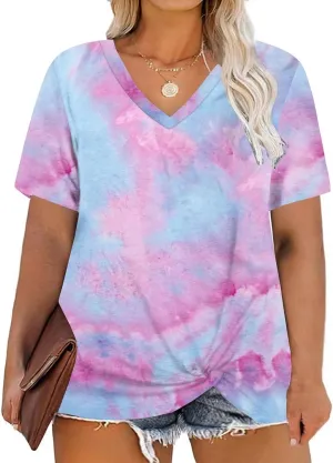 DOLNINE Women's Plus Size Knotted Tops Short Sleeve Tees Casual Tunics Blouses