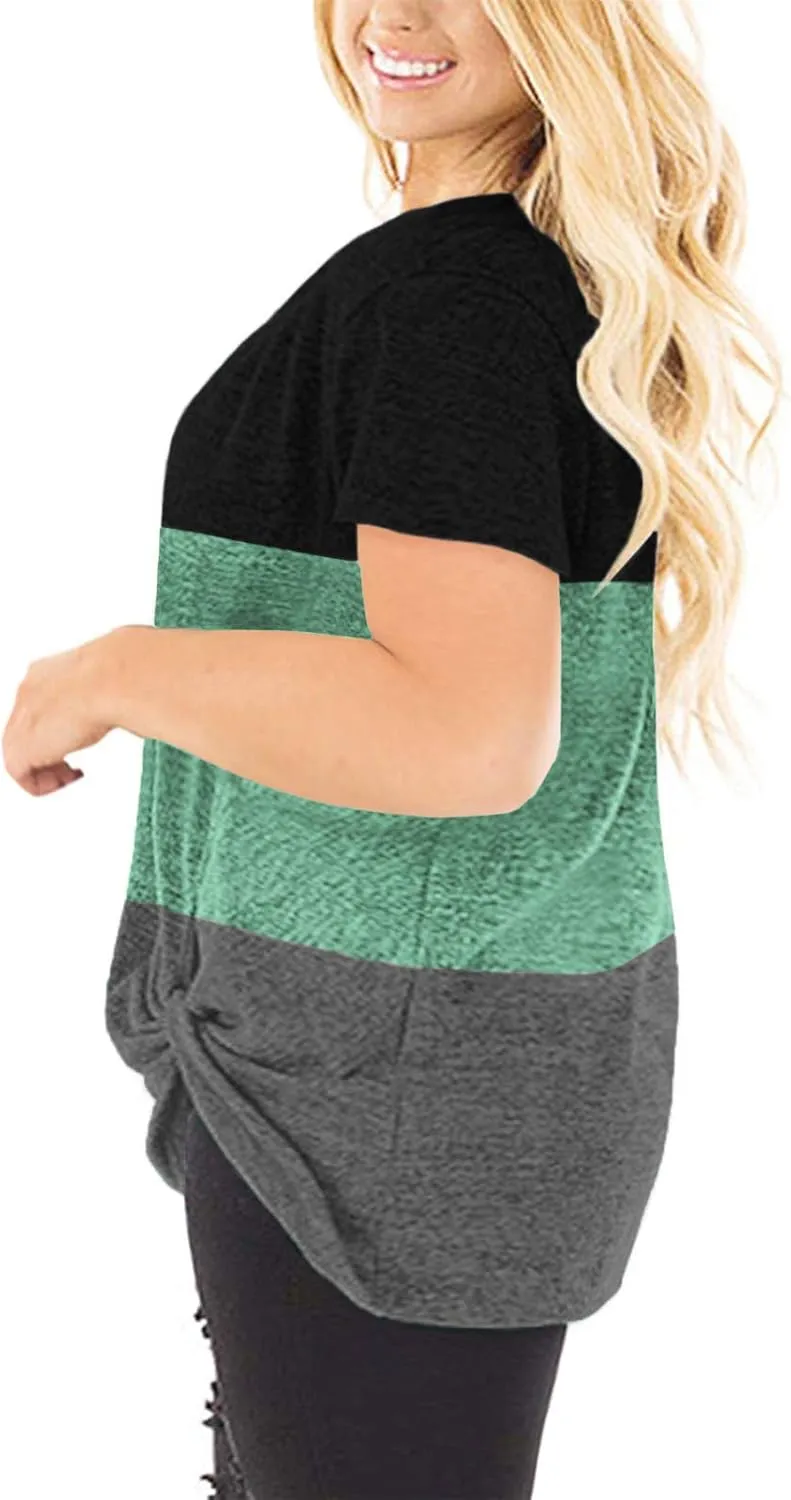 DOLNINE Women's Plus Size Knotted Tops Short Sleeve Tees Casual Tunics Blouses