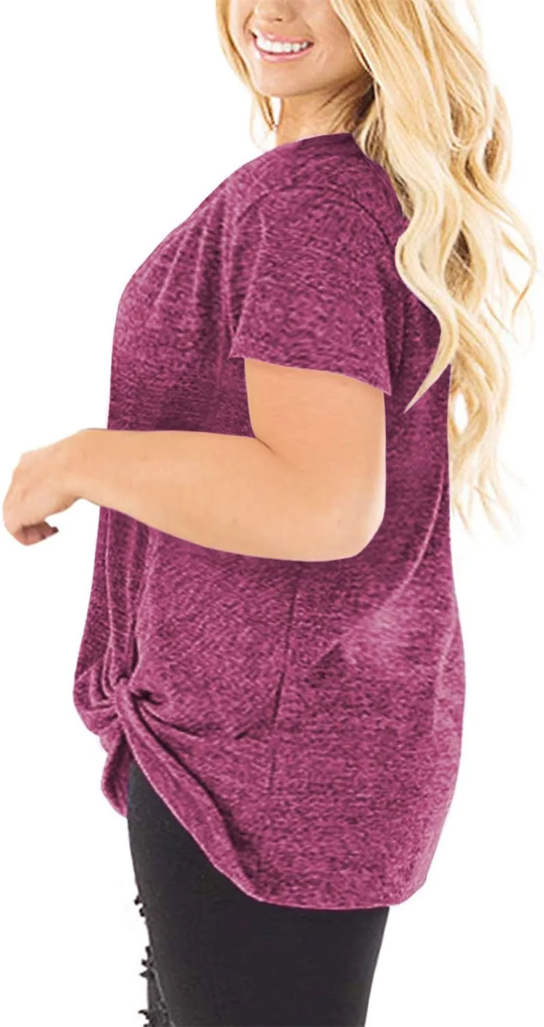DOLNINE Women's Plus Size Knotted Tops Short Sleeve Tees Casual Tunics Blouses