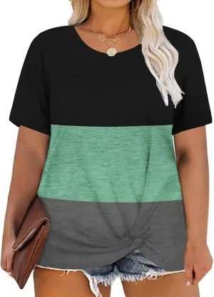 DOLNINE Women's Plus Size Knotted Tops Short Sleeve Tees Casual Tunics Blouses