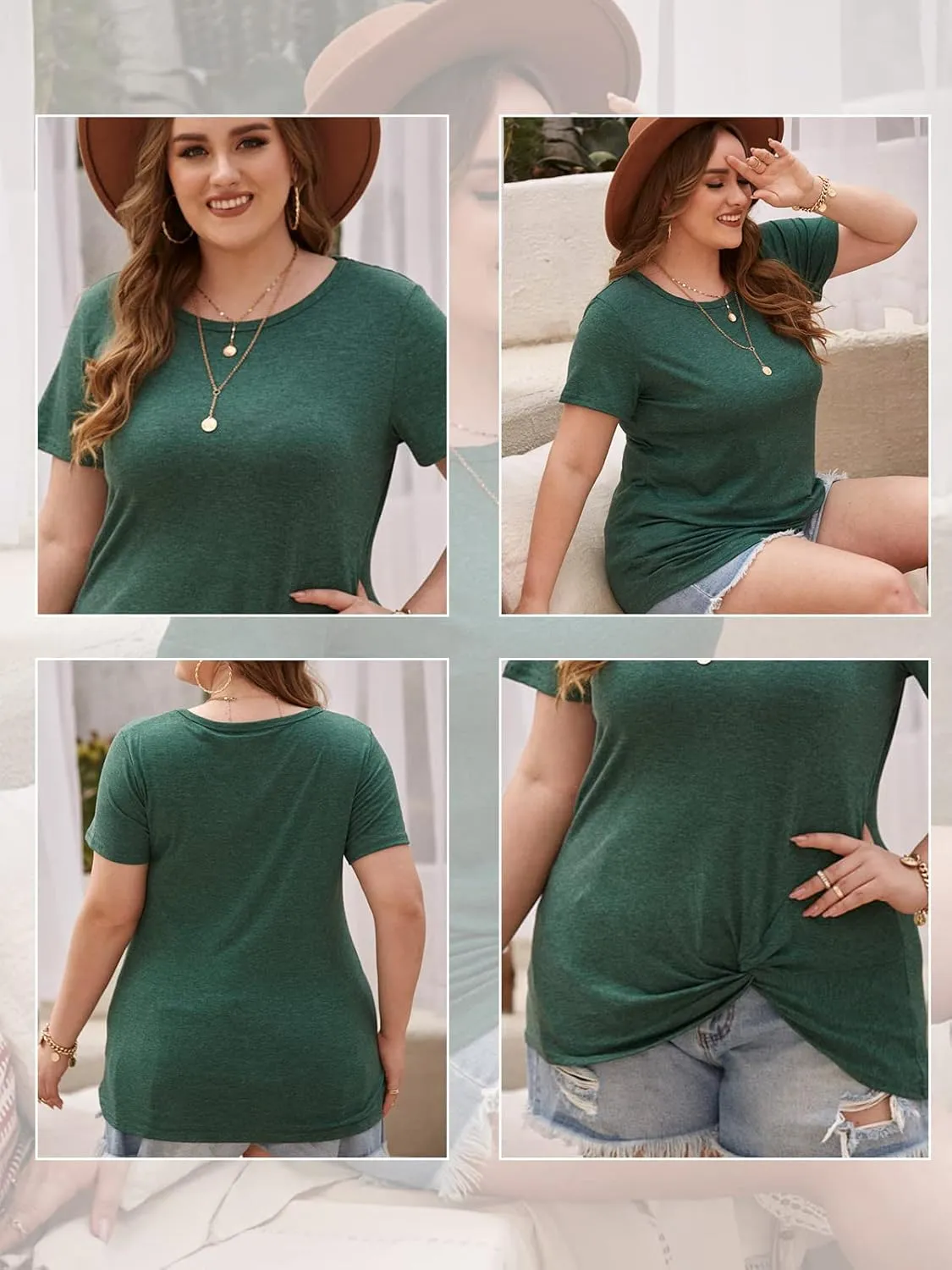 DOLNINE Women's Plus Size Knotted Tops Short Sleeve Tees Casual Tunics Blouses