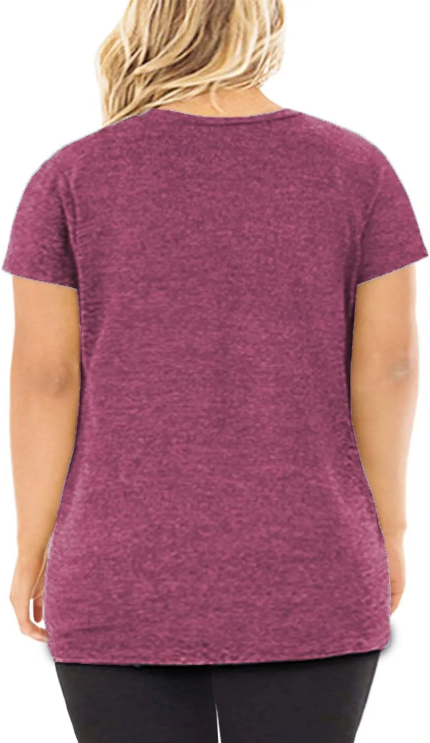 DOLNINE Women's Plus Size Knotted Tops Short Sleeve Tees Casual Tunics Blouses