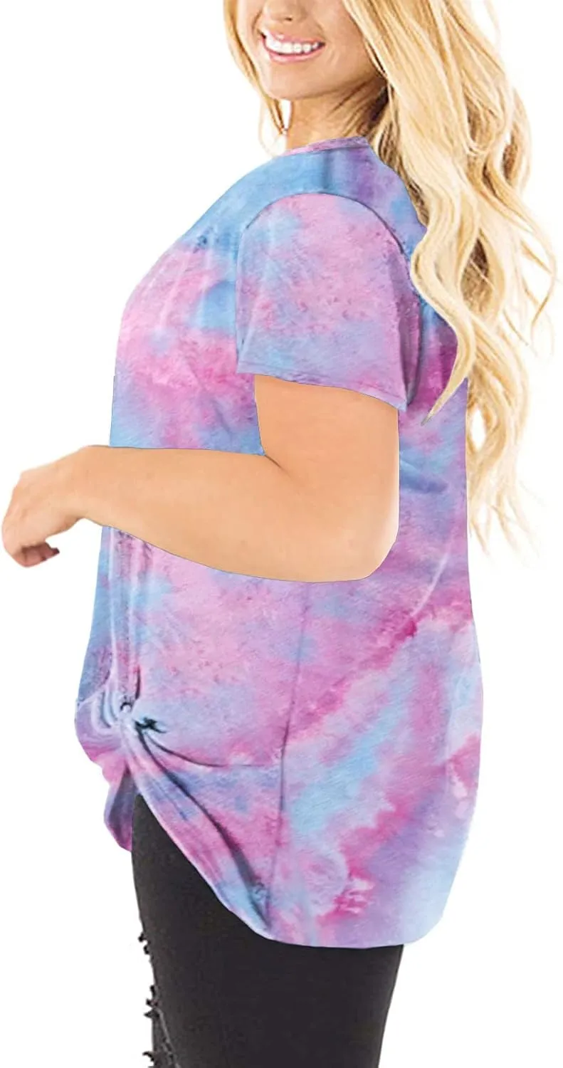 DOLNINE Women's Plus Size Knotted Tops Short Sleeve Tees Casual Tunics Blouses