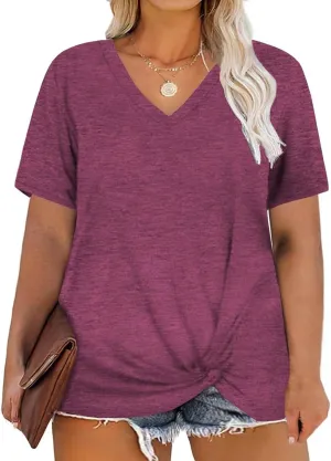 DOLNINE Women's Plus Size Knotted Tops Short Sleeve Tees Casual Tunics Blouses