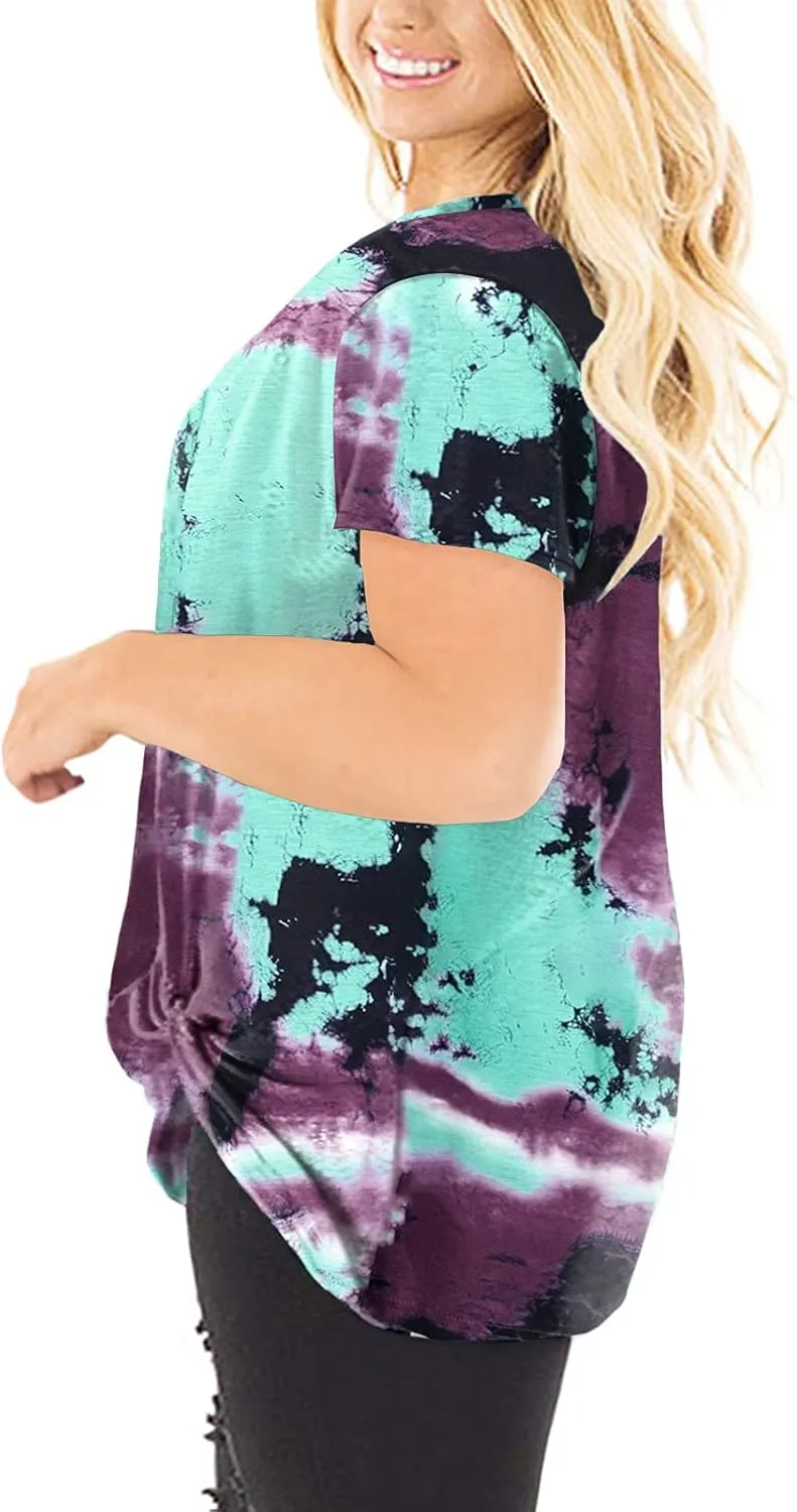 DOLNINE Women's Plus Size Knotted Tops Short Sleeve Tees Casual Tunics Blouses