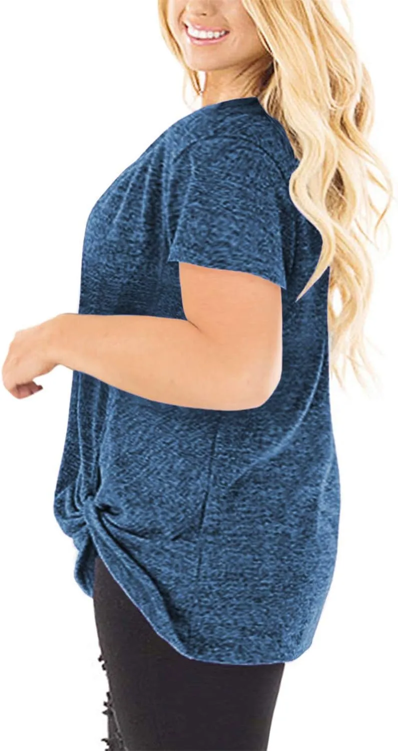 DOLNINE Women's Plus Size Knotted Tops Short Sleeve Tees Casual Tunics Blouses