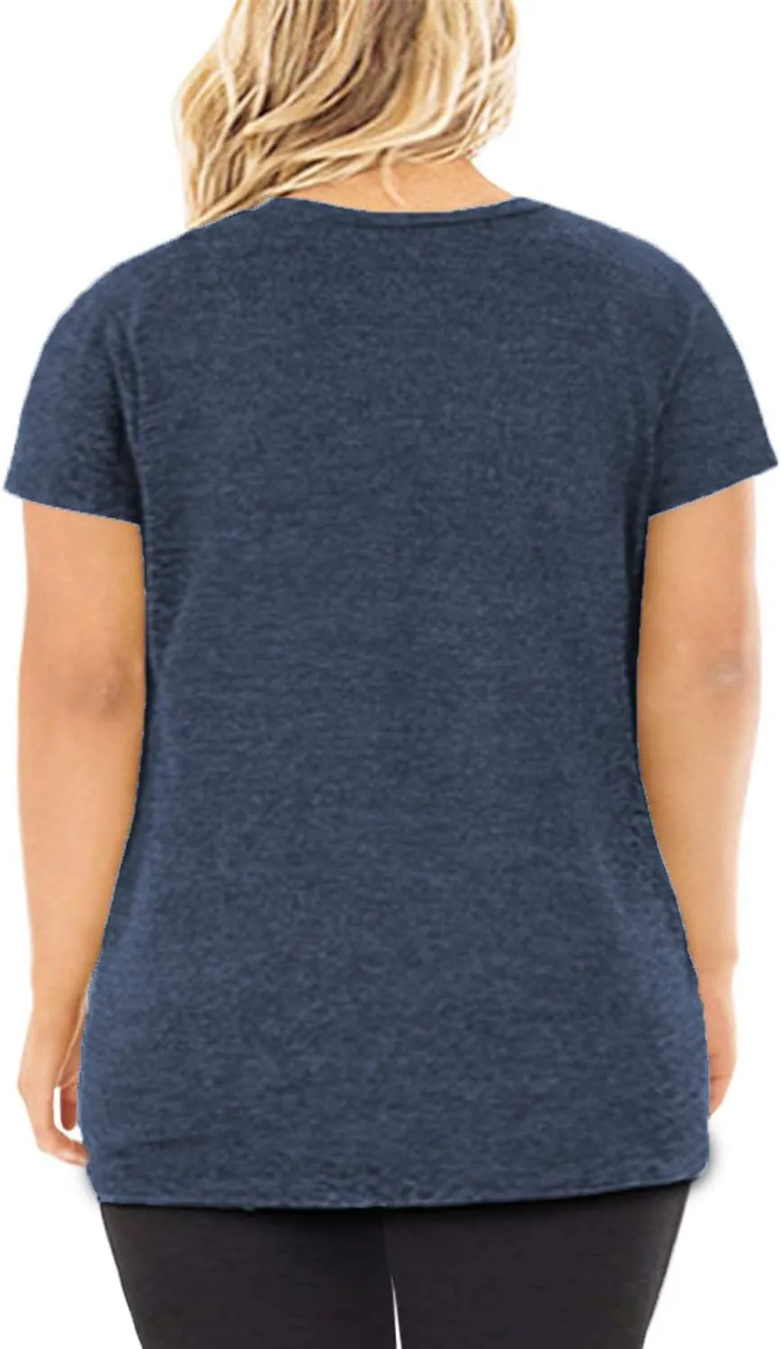 DOLNINE Women's Plus Size Knotted Tops Short Sleeve Tees Casual Tunics Blouses