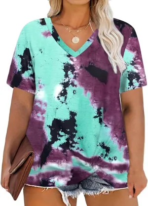 DOLNINE Women's Plus Size Knotted Tops Short Sleeve Tees Casual Tunics Blouses