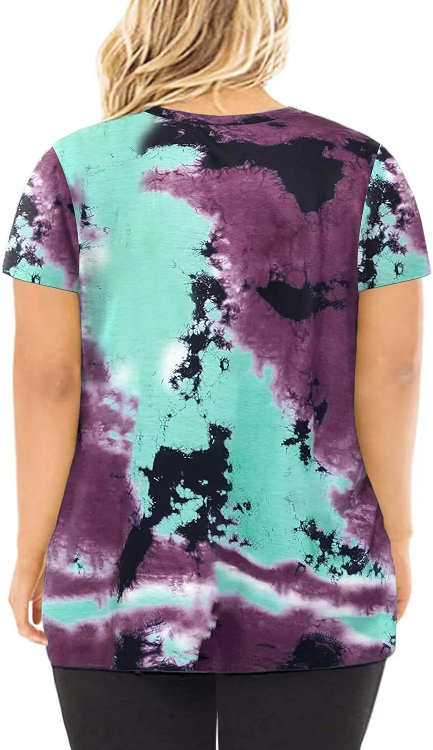 DOLNINE Women's Plus Size Knotted Tops Short Sleeve Tees Casual Tunics Blouses