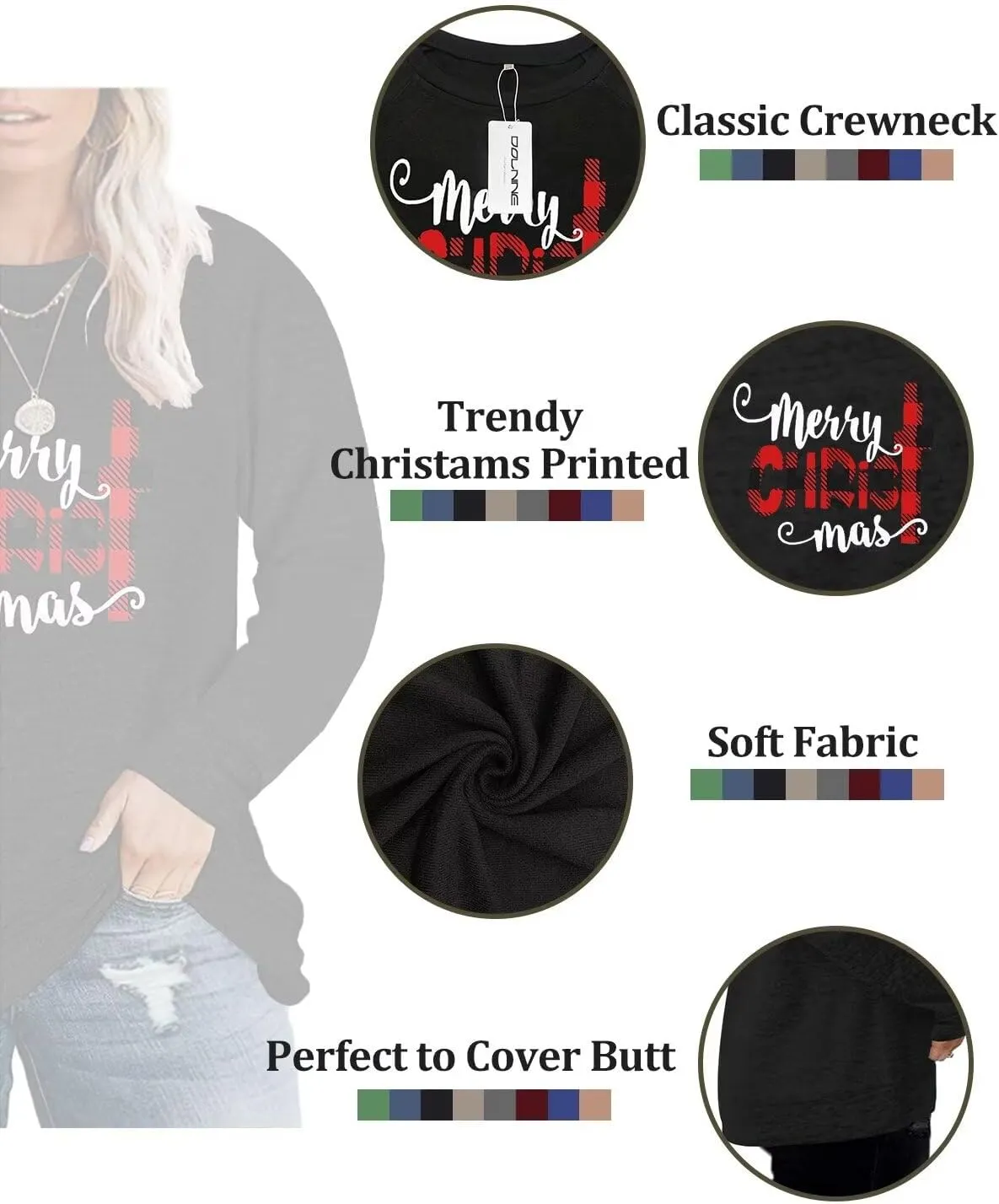 DOLNINE Women's-Plus-Size-Sweatshirts Long Sleeve Tops Crewneck Shirts Casual Tunics XL-4XL