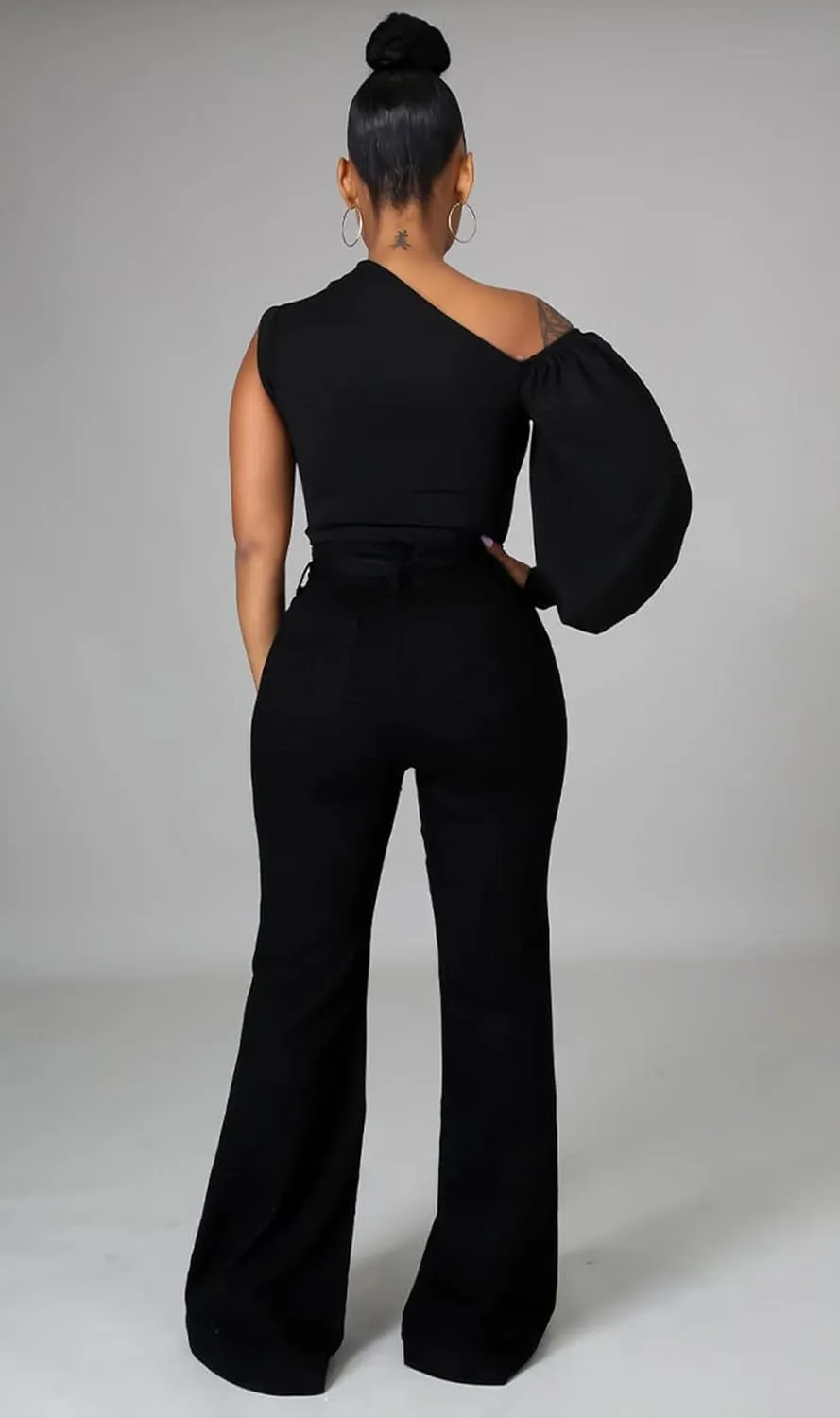 Ekaliy Women Sexy One Shoulder Sleeveless Bodycon High Low Asymmetrical Ruffle Tunics Blouse Shirt Top Dress