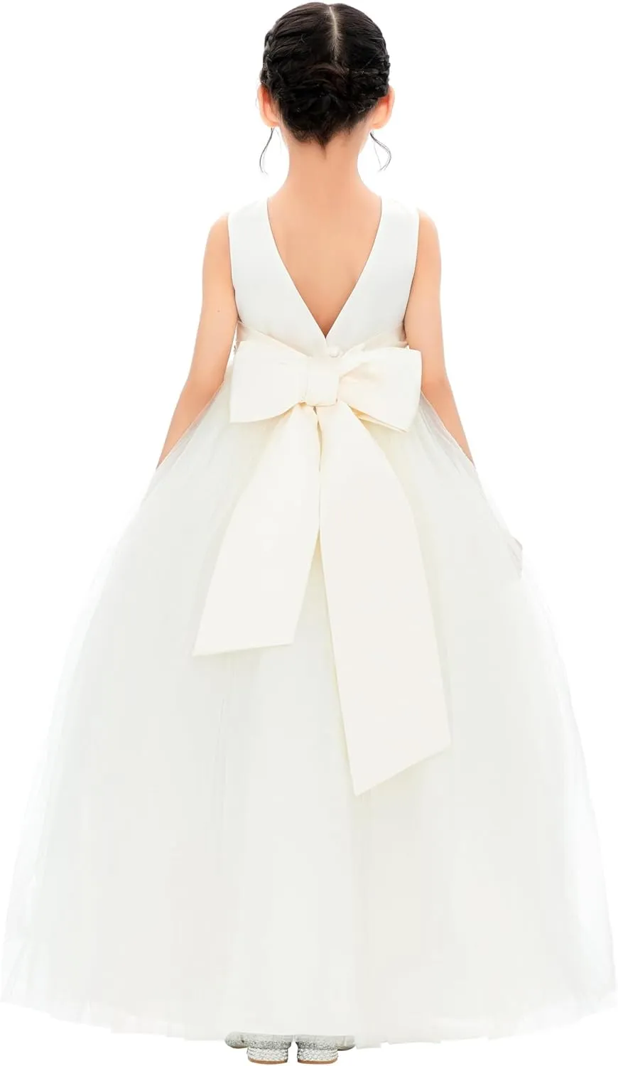 ekidsbridal V-Back Flower Girl Dress Rhinestones for Church Communion Baptism Gowns PR123