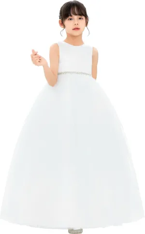 ekidsbridal V-Back Flower Girl Dress Rhinestones for Church Communion Baptism Gowns PR123
