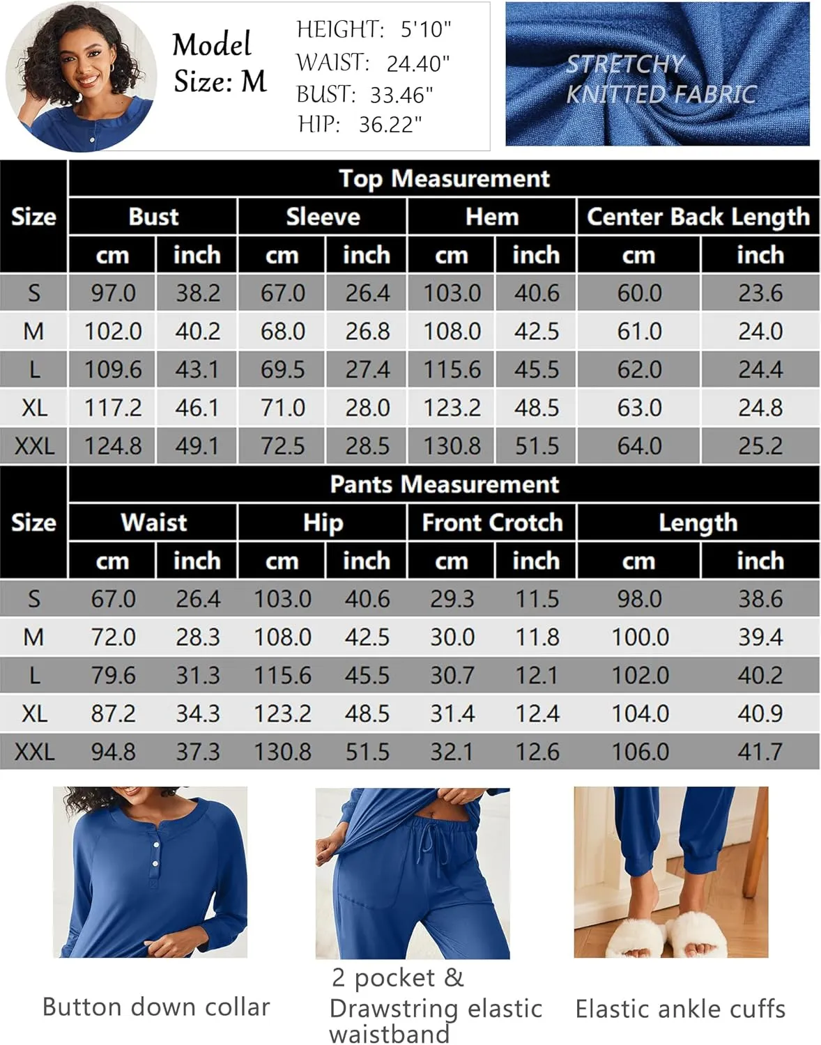 Ekouaer Womens Pajamas Long Sleeve Jogger Sets Comfy Pjs Soft Loungewear 2 Piece Lounge Sets with Pockets S-XXL