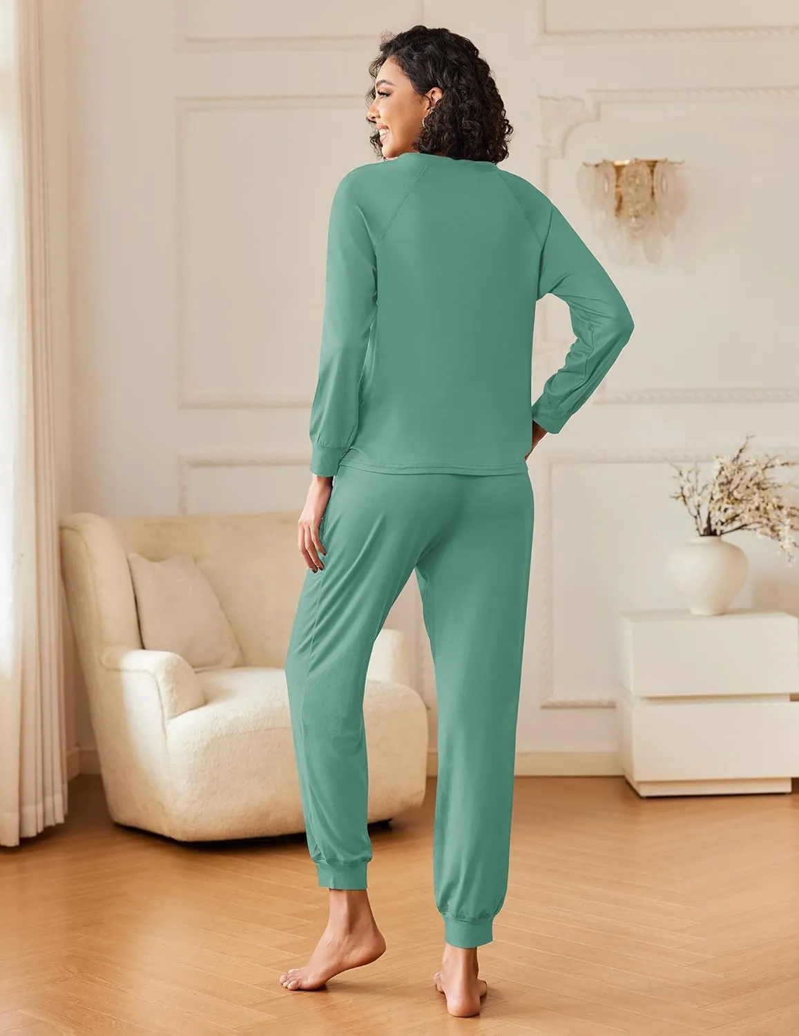 Ekouaer Womens Pajamas Long Sleeve Jogger Sets Comfy Pjs Soft Loungewear 2 Piece Lounge Sets with Pockets S-XXL