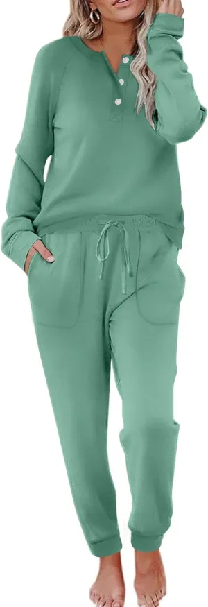 Ekouaer Womens Pajamas Long Sleeve Jogger Sets Comfy Pjs Soft Loungewear 2 Piece Lounge Sets with Pockets S-XXL