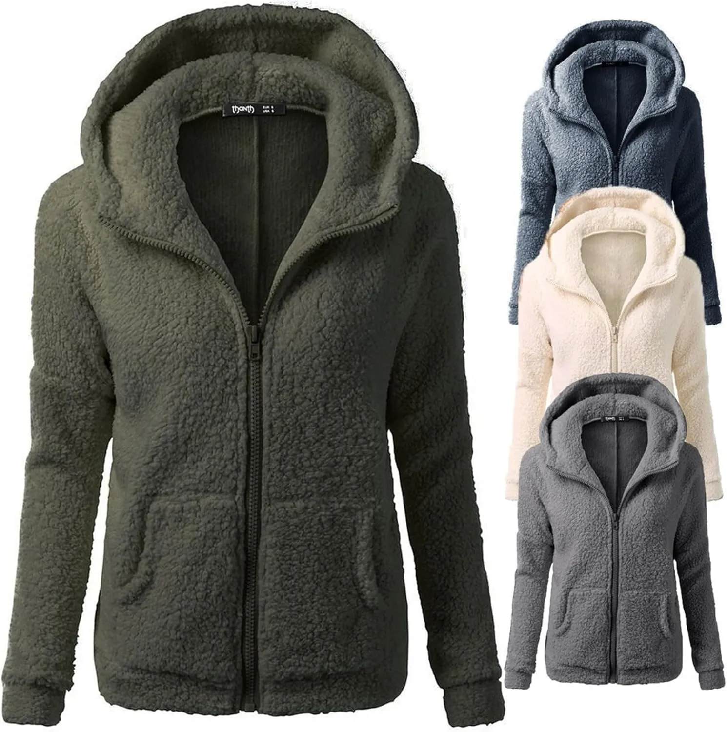 Fall Jackets for Women 2024 Casual Plus Size Long Sleeve Zip Up Fuzzy Fleece Sherpa Coat Comfy Warm Hoodies Outwear