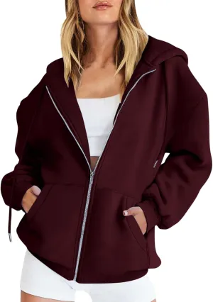 Fashion Sweatshirts for Women Zipper Open Front Y2K Hoodies Long Sleeve Fleece Pockets Hodded Sweatshirts Coats