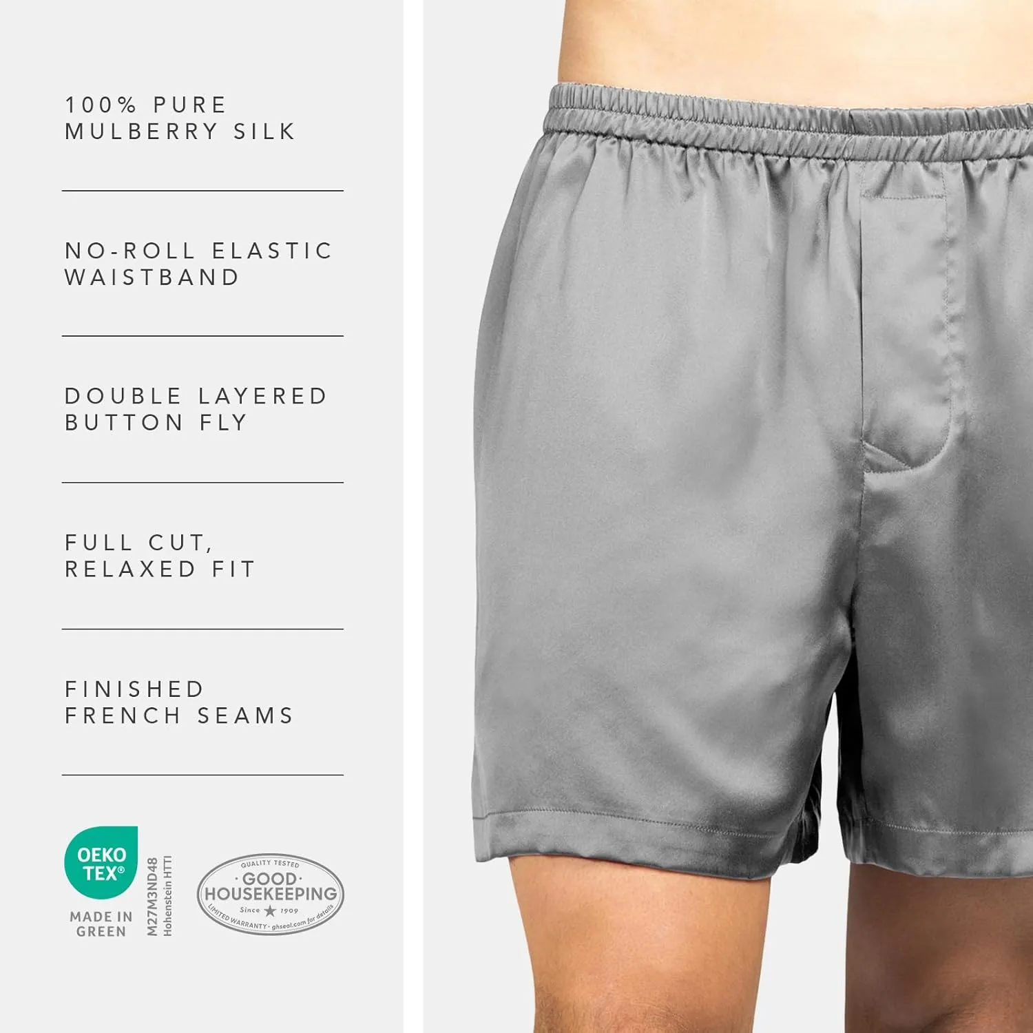 Fishers Finery Men's Luxury 100% Pure Mulberry Silk Boxers - Improved Waistband