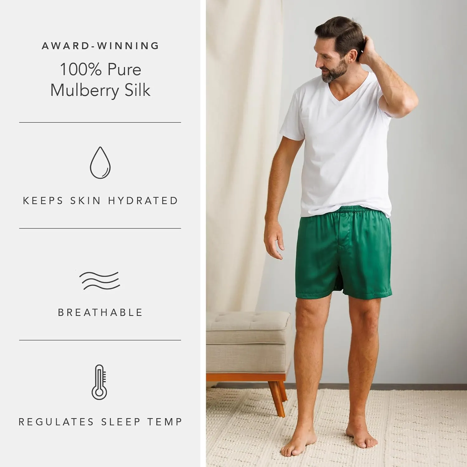 Fishers Finery Men's Luxury 100% Pure Mulberry Silk Boxers - Improved Waistband