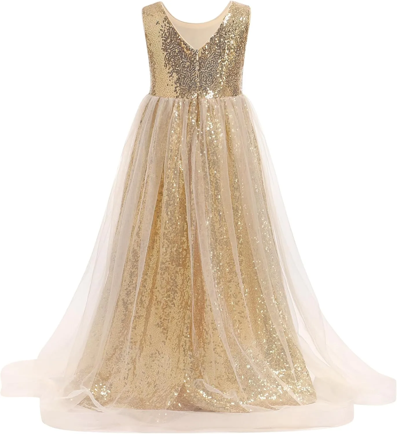 Flower Girls Sequin Dress Sleeveless Glitters Princess Tulle Long Maxi Dress Pageant Birthday Wedding Party Gown