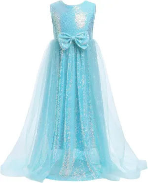 Flower Girls Sequin Dress Sleeveless Glitters Princess Tulle Long Maxi Dress Pageant Birthday Wedding Party Gown
