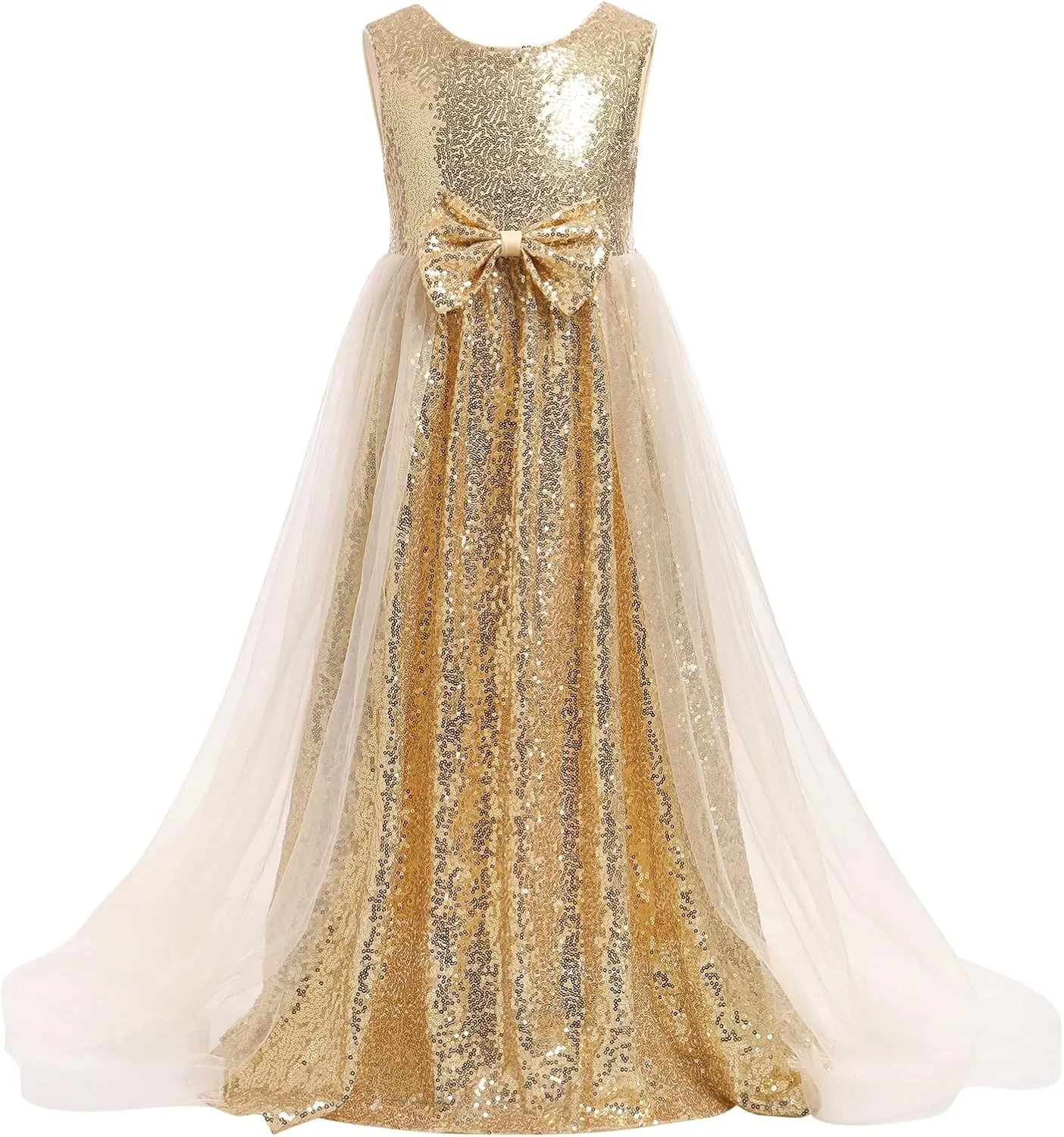 Flower Girls Sequin Dress Sleeveless Glitters Princess Tulle Long Maxi Dress Pageant Birthday Wedding Party Gown