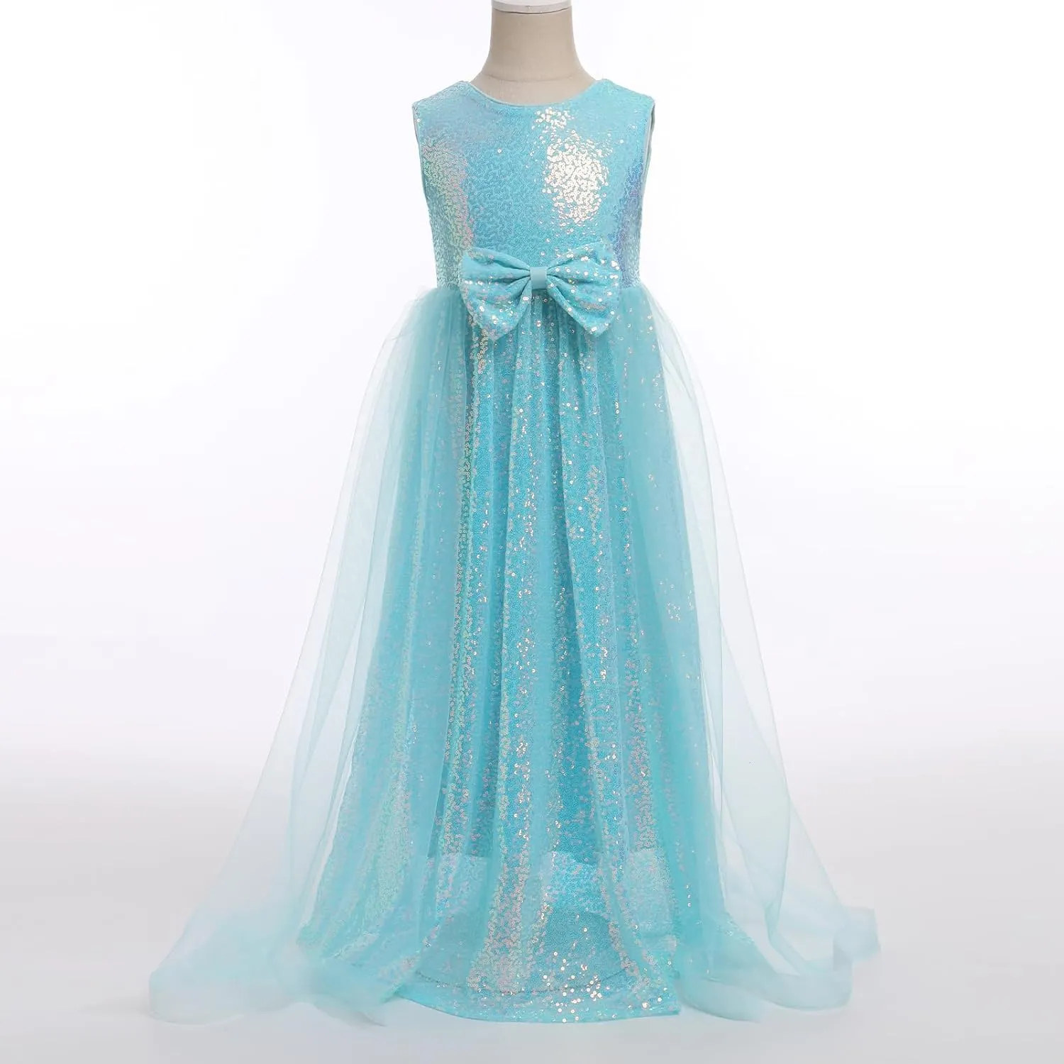Flower Girls Sequin Dress Sleeveless Glitters Princess Tulle Long Maxi Dress Pageant Birthday Wedding Party Gown