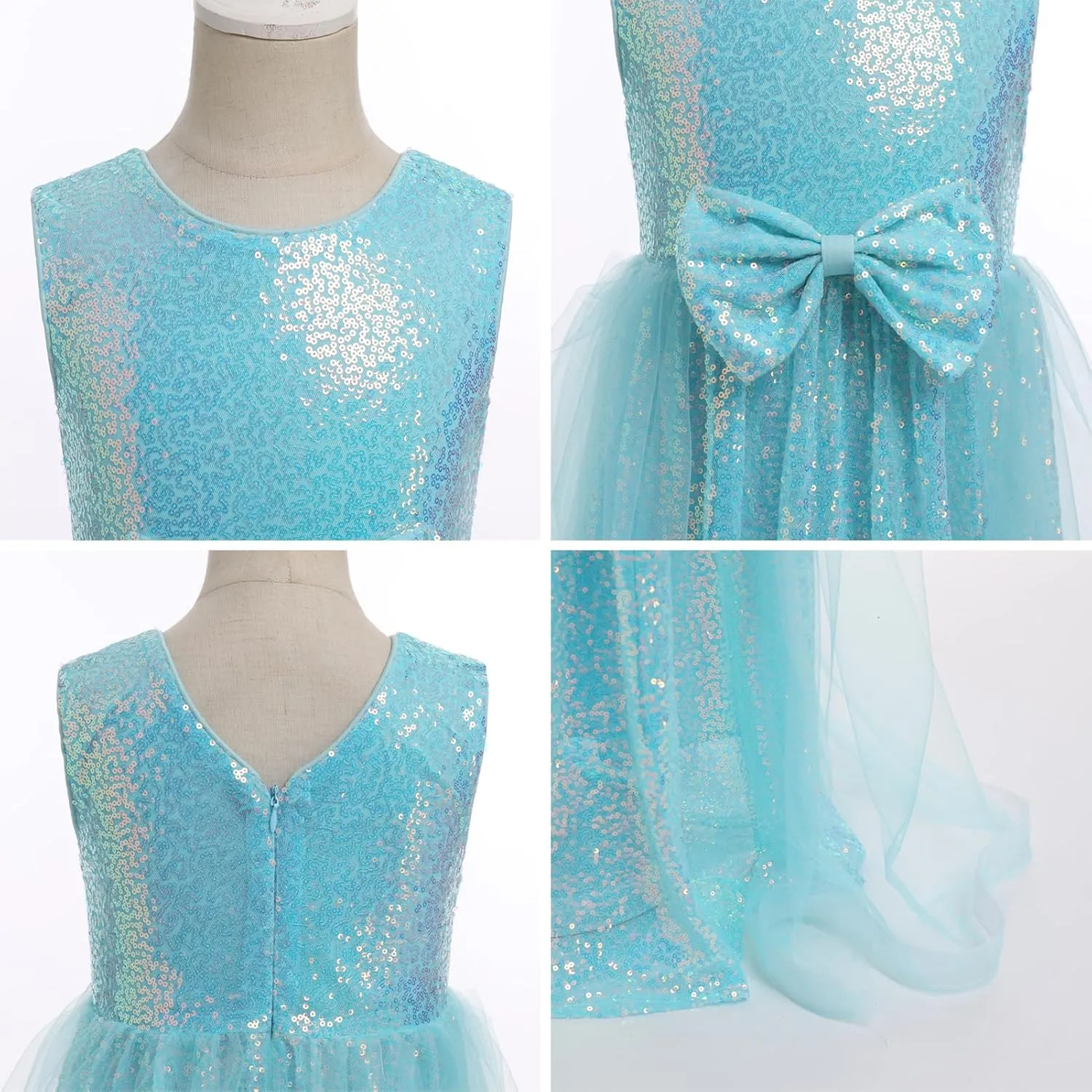 Flower Girls Sequin Dress Sleeveless Glitters Princess Tulle Long Maxi Dress Pageant Birthday Wedding Party Gown