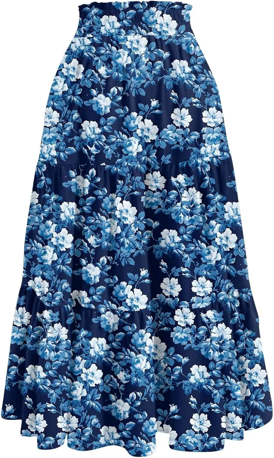 Flower Maxi Skirts for Women Summer Comfy A-Line Flowy Swing Tiered Skirt Trendy Vacation Beach Clothes