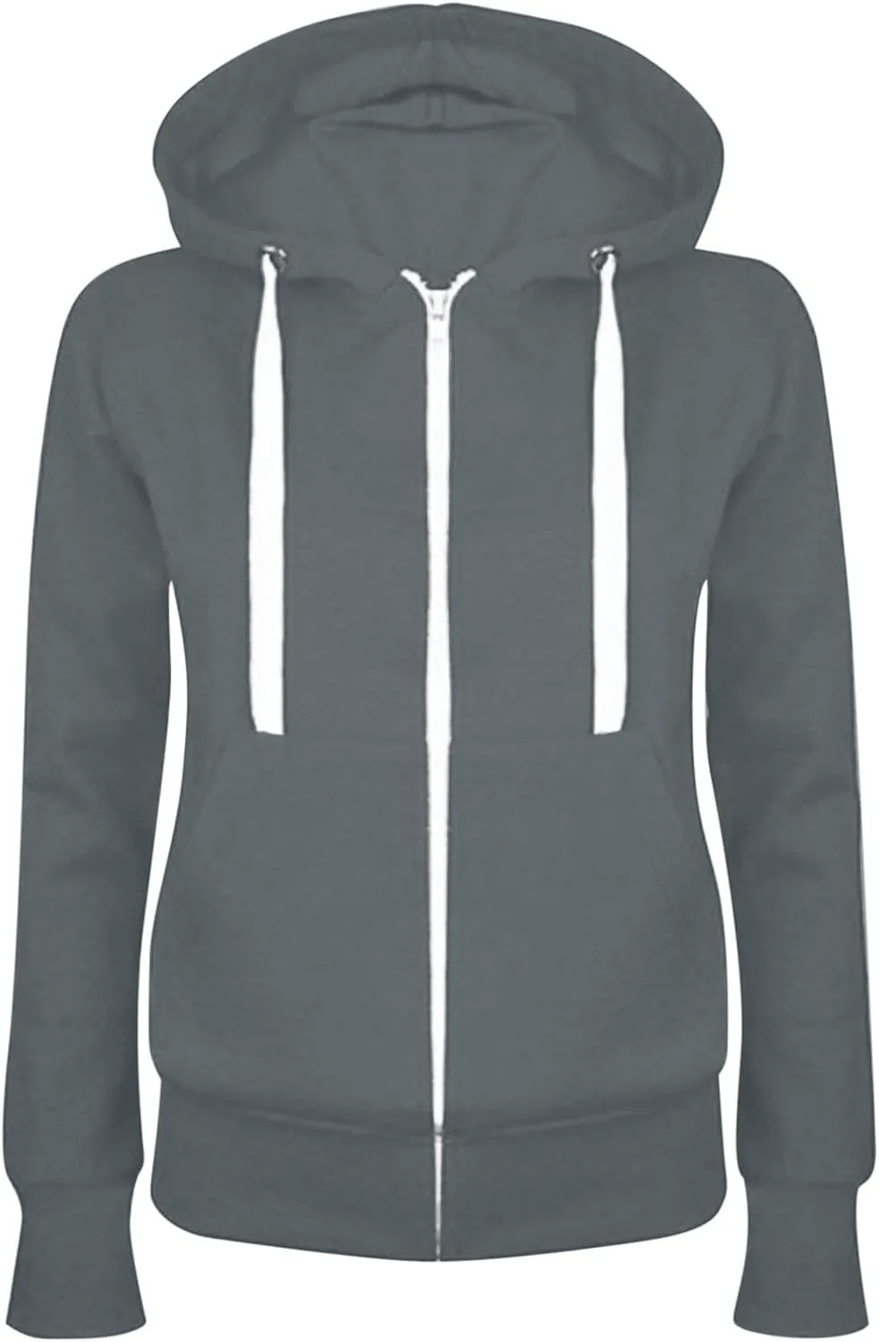 Full Zip Up Hoodie Women Casual Long Sleeve Loose Fit Hoodded Sweatshirt with Solid Color-Block Jackets with Pockets